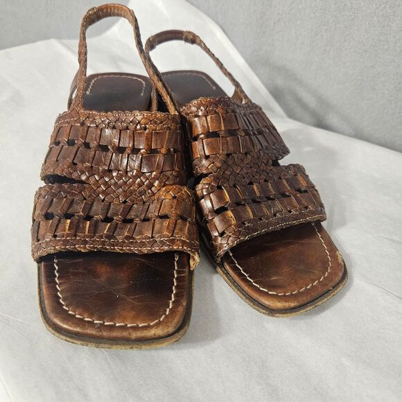 Sesto Meucci Italian Leather Woven Slingback Sandals Sz 7 - Picture 4 of 5